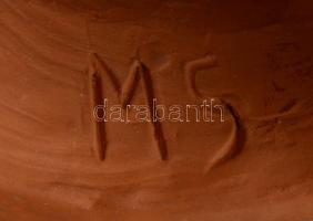 M.S. jelzéssel. Népviseletes asszony. Mázas kerámia. Jelzett, hibátlan. 41 cm