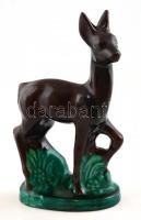 Őz, mázas kerámia figura, jelzett ("61" v. "19"), talpán kisebb lepattanással, 2...