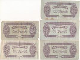 1944. 5P (5x) ebben 1 alapnyomat nélküli, 2 "ő" betű felett nyitott ékezet, 2 kék T:III Ad...