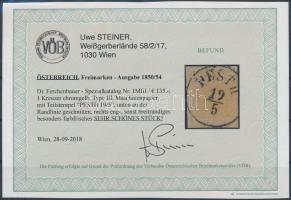 1kr MP III. chrome "PESTH" Certificate: Steiner 1kr MP III. krómsárga "PESTH" Ce...