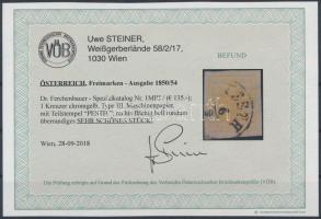 1kr MP III. chrome "PESTH" Certificate: Steiner 1kr MP III. krómsárga "PESTH" Ce...