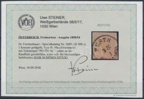 1kr MP Ib golden "PESTH" Certificate: Steiner 1kr MP Ib aranysárga "PESTH" Certi...