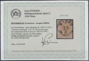 1kr MP III chrome "PESTH" Certificate: Steiner, signed: Ferchenbauer 1kr MP III krómsárga ...