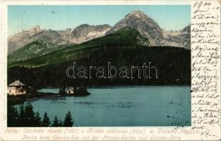 1900 Tátra, Vysoké Tatry; Csorba tó, Kriván csúcs, Soliszkó hegy. Cattarino kiadása / Csorber-See, / Strbské pleso, Krivan, Solisko