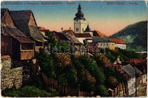 1917 Rózsahegy, Ruzomberok; templom / kostol / church + M. Kir. Rokkantkórház katonai ápolási ügy (szakadás / tear)