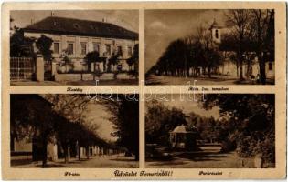 1943 Temerin, Temeri; Fernbach kastély, Római katolikus templom, Fő utca, Park. Ferketics Ferenc kiadása / castle, Catholic church, main street, park (EB)