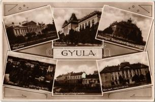 1931 Gyula, Megyeháza, Törvényszék, Gróf Almásy kastély, Pénzügyigazgatósági palota, Római katolikus reálgimnázium