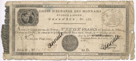 Franciaország / Rouen 1797-1803. 20Fr annulé (érvénytelen) felülbélyegzéssel T:IV France Rouen 1797-1803. 20 Francs annulé (cancelled) C:G Krause S245a