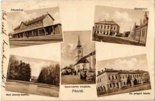 1929 Pásztó, Pályaudvar, vasútállomás, Községháza, Gróf Almásy kastély, Szent Lőrinc templom, Állami polgári iskola (EK)