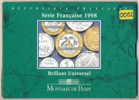 Franciaország 1998. 1c - 20Fr (10xklf) forgalmi sor karton dísztokban T:1 France 1998. 1 Cent - 20 Francs (10xdiff) coin set in cardboard display case C:UNC