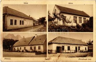 Szete, Setich, Kubanovo; Iskola, Plébánia, Fogyasztási Szövetkezet üzlete, Iskola, méhkaptárak / schools, parsonage, cooperative shop, beehives (gyűrődés / crease)