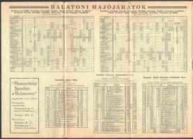 1936 Balatoni menetrendek, hoteljegyzék és vasuti kedvezmények. Kihajtható prospektus balatoni hajój...