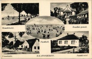 1943 Balatonberény, Strand, fürdőzők, Erzsébet penzió, utca, posta hivatal
