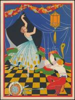 cca 1930 A balerina, színes art deco nyomat, 26×19 cm