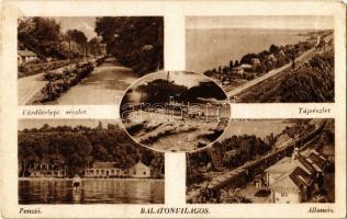 1947 Balatonvilágos, Fürdőtelepi részlet, táj, penzió, Vasútállomás, vonat (EM)