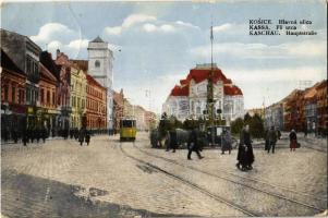1924 Kassa, Kosice; Fő utca, villamos / Hlavná ulica / main street, tram