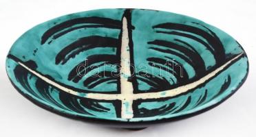 Gorka Lívia (1925-2011): Türkiz fali tál. Festett mázas kerámia, jelzett, hajszálrepedésekkel, apró ...