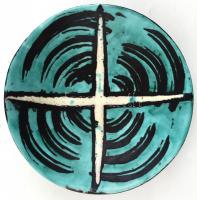 Gorka Lívia (1925-2011): Türkiz fali tál. Festett mázas kerámia, jelzett, hajszálrepedésekkel, apró ...