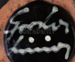 Gorka Lívia (1925-2011): Türkiz fali tál. Festett mázas kerámia, jelzett, hajszálrepedésekkel, apró ...