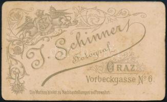 cca 1880 Tiroli női viselet, keményhátú fotó Schinner grazi műterméből, 10,5×6,5 cm / Tyrolean folk ...