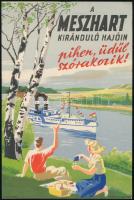 cca 1950 A MESzHART kiránduló hajóin pihen, üdül szórakozik!, villamos reklámplakát, hajtásnyommal, 23x15 cm