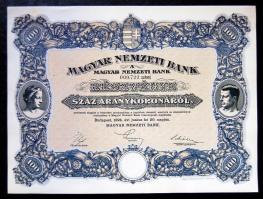 1924 Magyar Nemzeti Bank 100 K részvény / Hungarian National Bank decorative share