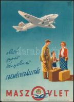 cca 1949-1954 Maszovlet személyszállítás, villamos reklámplakát, Bp. Játékkártyagyár és Nyomda, jelzett (B.M.), 23×16 cm