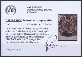 6kr HP Ia dark brown, with margin below "SZOMOLNOK" Certificate: Steiner 6kr HP Ia sötétba...