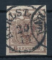 1850 6kr HP III csokoládébarna, jobb ívszéli nyomat /  chocolate brown, margin print &quot;KARLSTADT&quot; Certificate: Strakosch