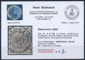 6kr HP III chocolate brown, margin print "KARLSTADT" Certificate: Strakosch 6kr HP III cso...