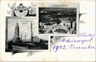 1902 Edirne, Andrinople; Vue da la préfecture (Konak), Tour de lhorloge et de lincendie / clock tower before the fire. Art Nouveau, floral