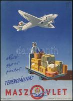 cca 1949-1954 Maszovlet teherszállítás, villamos reklámplakát, Bp. Játékkártyagyár és Nyomda, jezlett, (B.M.), 23×16 cm