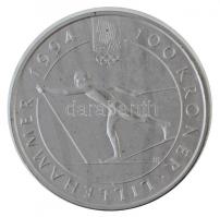 Norvégia 1991. 100K Ag "Olimpia" francia nyelvű tanúsítvánnyal T:1- (eredetileg PP) patina...