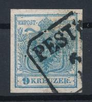 9kr HP I greyblue  stamp with plate flaws, Magistris 193. 