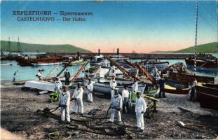 Castelnuovo, Der Hafen / Austro-Hungarian Navy, K.u.K. Kriegsmarine, harbor and military port of Herceg Novi, mariners, boats