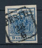9kr HP III sötétkék erős szín "PESTH" Certificate: Strakosch, 9kr HP III dark blue stamp, strong colour "PESTH" Certificate: Strakosch