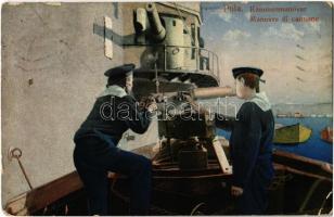 1912 Pola, Kanonenmanöver / Manovre di cannone / Austro-Hungarian Navy, K.u.K. Kriegsmarine, cannon maneuvers, mariners. Dep. A. Bonetti (EK)