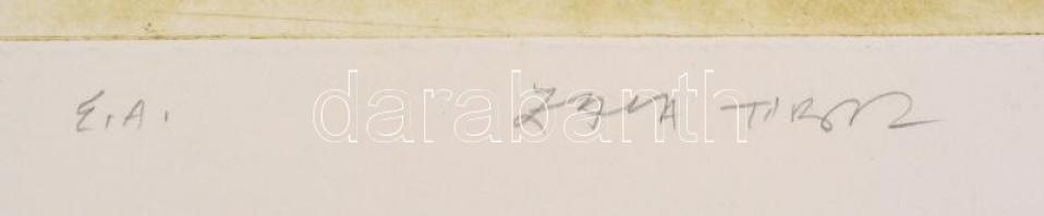 Zala Tibor (1920-2004): Mitológiai jelenet. Színes rézkarc, papír, jelzett, művészpéldány E.A. 40×29...