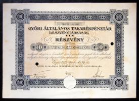 1926 Győri Általános takarékpénztár RT. 10 P részvény / Decorative share