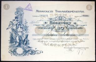 1926 Miskolci takarékpénztár RT. 20 P részvény / Decorative share