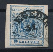 1850 9kr HP IIIb sötétkék bélyeg lemezhibákkal / dark blue stamp with plate flaws  &quot;(SZ)EGEDIN&quot; Certificate: Steiner