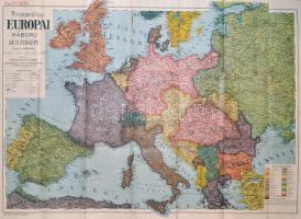 cca 1914-1918 Rózsavölgyi Európai háború kézi térképe,1:3,900.000, litografált térkép, Bp., Rózsavölgyi és társa,(Lith. Bakács Albert), hajtás mentén szakadt, a boríték eleje leszakadt és szakadozott,69x99 cm