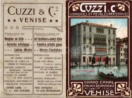 Venezia, Venise; Grand Canal Palais Bernardo. Cuzzi & Co. Verreries et Meubles Artistiques / Italian Glassware and Artistic Furniture shops advertisement. Art Nouveau folding card with map inside (non PC)
