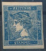 Newspaper stamp type IIIb, blue, with original gum, hinged.  Certificate: Ferchenbauer, Hírlapbélyeg 0,6kr IIIb tipus kék, eredeti gumival, falcos Certificate: Ferchenbauer