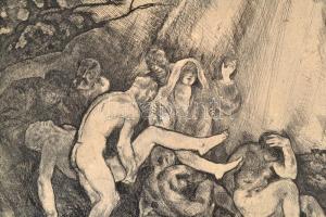 Szőnyi István (1894-1960): Kompozíció (Sírbatétel). Rézkarc, karton, jelzett a nyomaton: Szőnyi 921,...