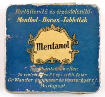 Metanol mentol-borax tabletták fém dobozka, kopásnyomokkal, 6×6,5 cm