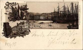 1895 (Vorläufer!) Fiume, Rijeka; Corso, port, ships. Kunstanstalt Rosenblatt, Verlag C. Spiess & Comp. Art Nouveau, floral, litho