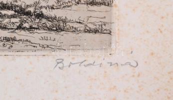 Boldizsár István (1897-1984): Táj. Rézkarc, jelzett, hátoldalán Rézkarcoló Művészek Alkotóközösségén...