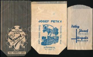 3 db régi cukorkás zacskó (Josef Petky, Sport kávé, Petky József Ungvár)