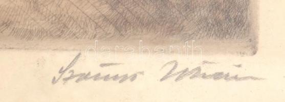 Szőnyi István (1894-1960): Várakozás, színezett rézkarc, papír, jelzett, üvegezett fa keretben, 23×3...